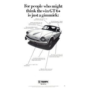 1969 Triumph GT6+ 2 Door Coupe Vintage Print Ad Think It Is Just a Gimmick Decor